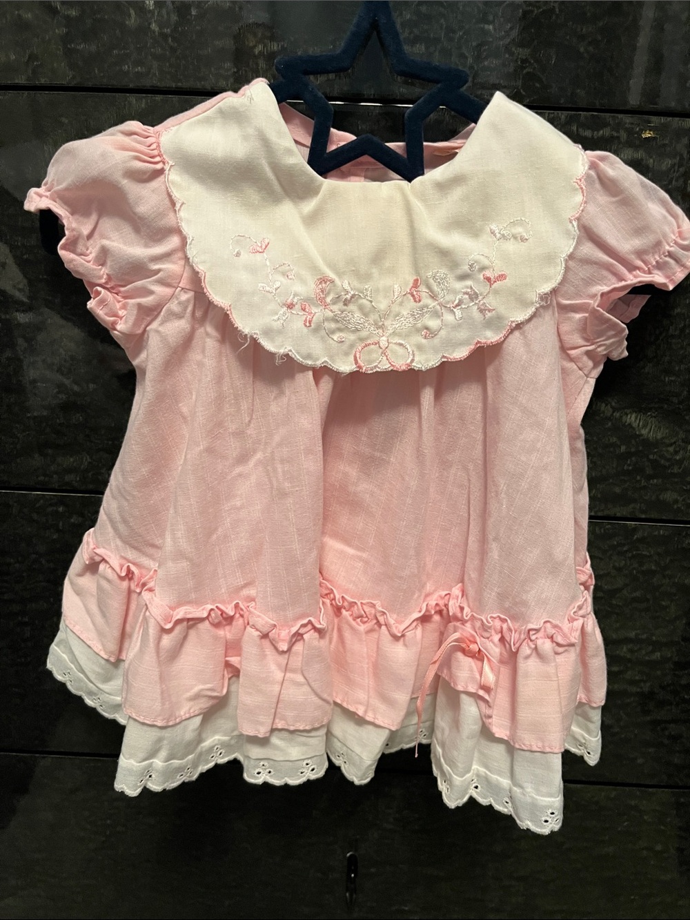Vintage Pink Embroidered Peter Pan Collar Baby Dress